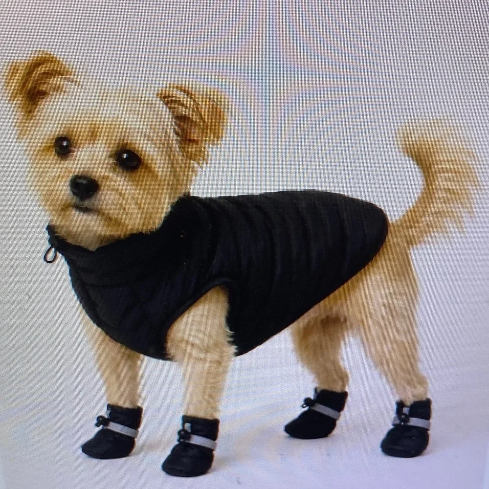 Black Quilted Dog Jacket with Boots - Pet Apparel